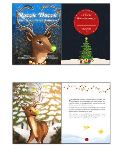Festive illustrated book about a christmas reindeer example for mobile.