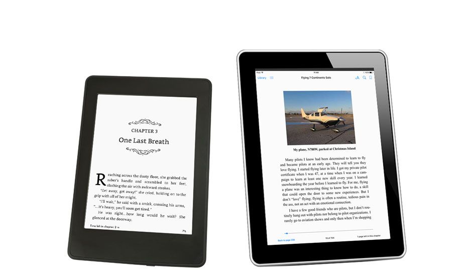 Reflowable ebook displayed across Kindle, iPad, phone and tablet