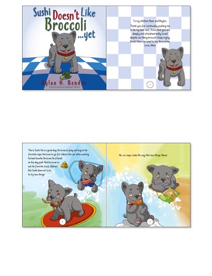 Childrens picture book with a funny cartoon dog example for mobile.