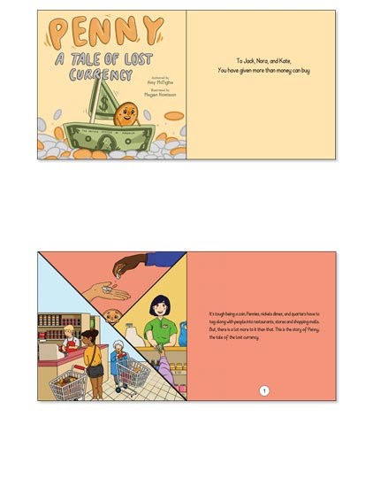 Childrens illustrated book about money example for mobile.