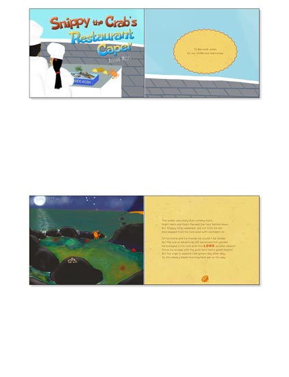 Storybook about the adventures of a crab underwater design example for mobile.
