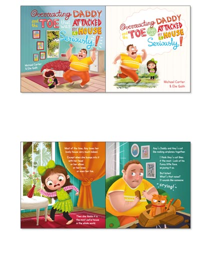 Funny kids book about a cartoon overreacting daddy example for mobile.