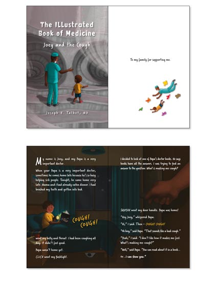 Medical story teaching book for juniors about having a cough example for mobile.
