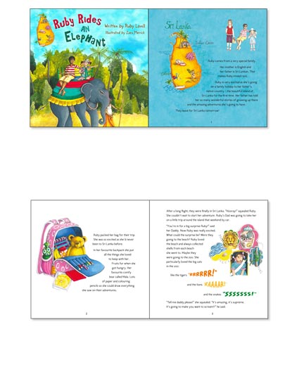 Adventure picture book set in Sri Lanka bright colors and sketches example for mobile.