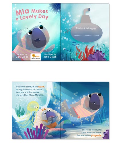 Infant book set underwater with fish and bubbles example for mobile.