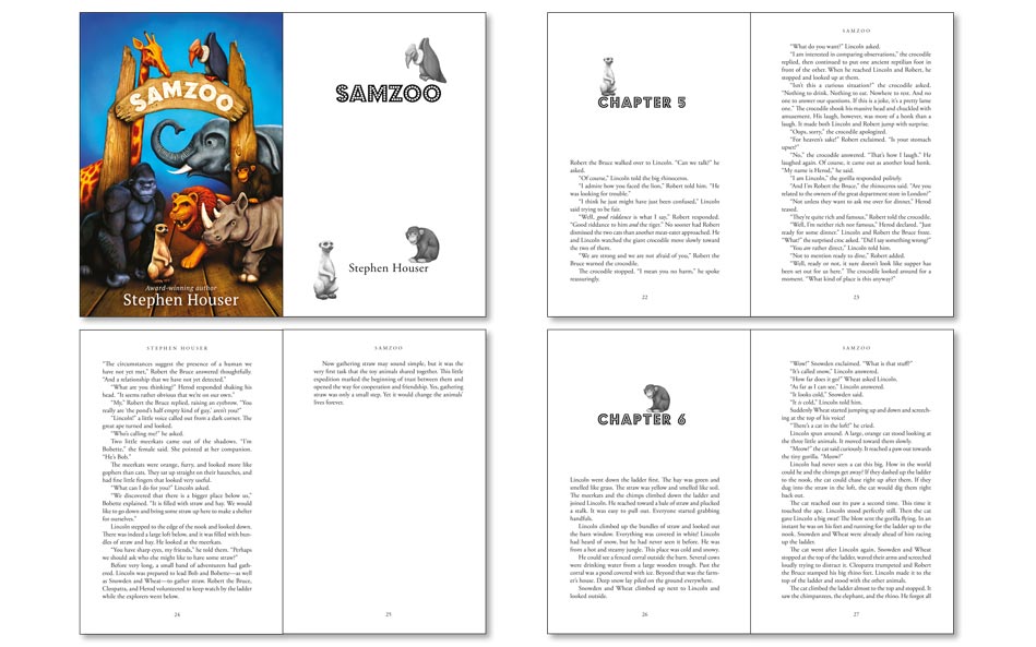 Kid's novel with animal graphics and fleurons example.
