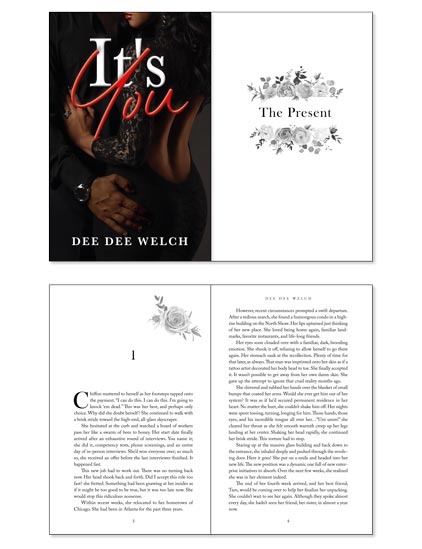 Romantic fiction with floral adornments in design example for mobile.