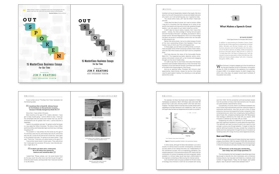 Business book of essays and quotes layout example.