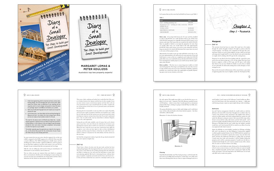 Small property developer fiction book in full color example