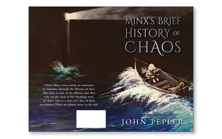 Chaos stories with a young boy at sea in a rowing boat cover artwork example.