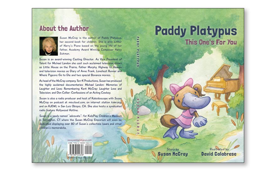 Childrens book cover with fun character illustration spread across cover example.