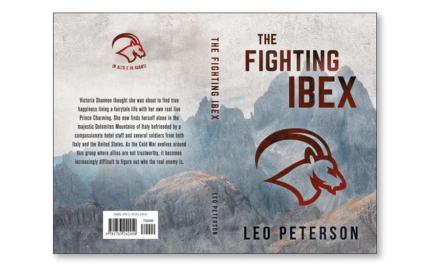 Cold war themed cover design with mountains and the ibex branding example.