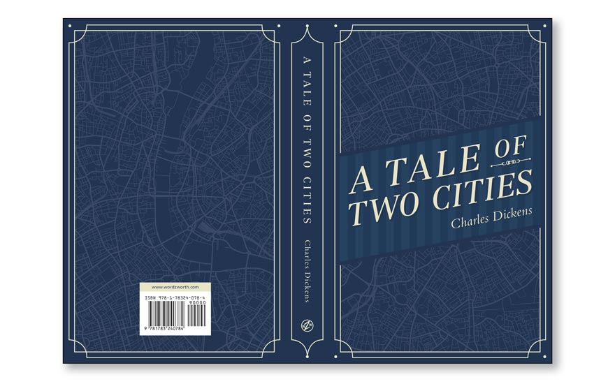 Dickens city map pattern book cover design example.