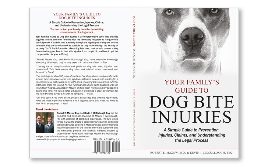 Law book cover styling about dog bite injuries example.