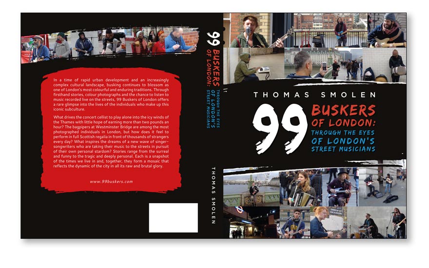 London street musicians and buskers cover design example.