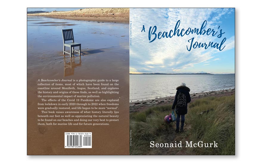 Photographic journal on beach finds in scotland cover design example.