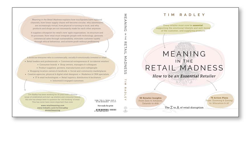 Retail science workbook with cover pencil sketches and colored panels example.